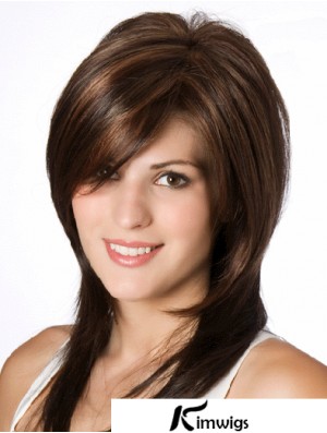 Straight Brown Layered 14 inch Wig Real Hair