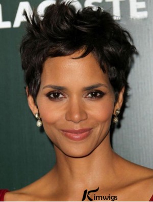 Short Halle Berry Wigs With Lace Front Boycuts Wavy Style Cropped Length