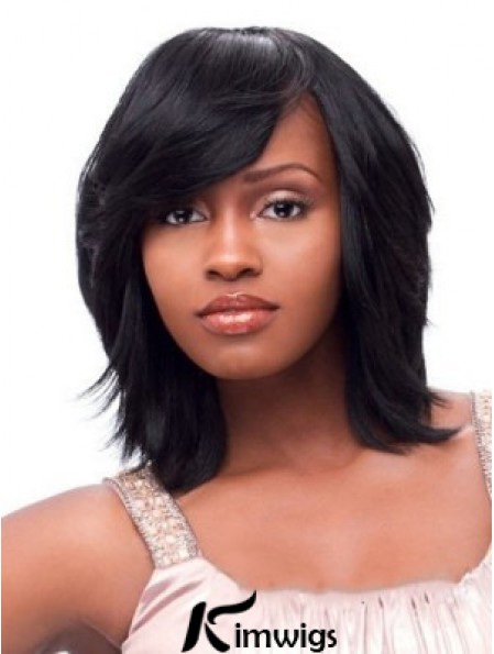 Short African American Wigs Chin Length Black Color With Bangs