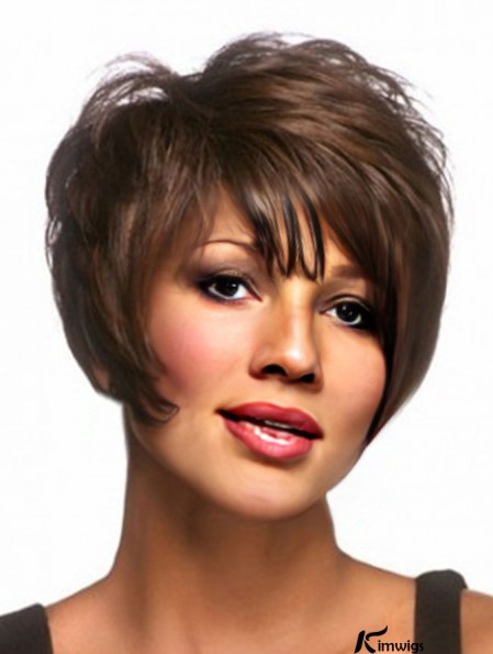 Straight Layered Brown Capless Short African American Wigs UK