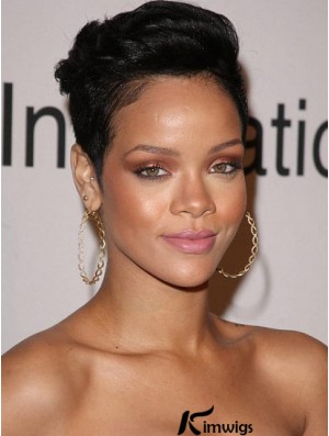 Indian Remy Lace Front Boycuts Straight Black Cropped Rihanna Wigs UK