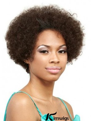 Real Hair Front Lace Wig Short Length Curly Style Brown Color