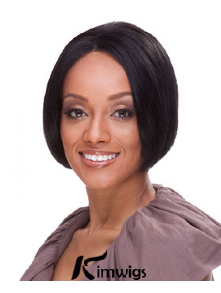 Indian Remy Bobs Short Black Straight Front Lace Wigs UK Real Hair