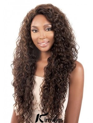 Long Brown Kinky Without Bangs Durable African American Wigs