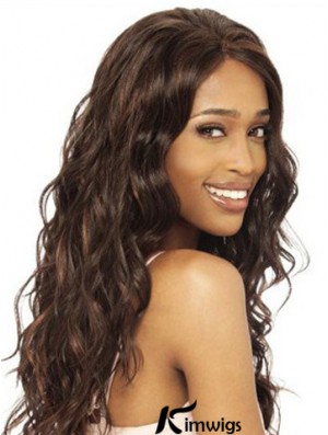 Without Bangs Modern Wavy Brown Long Real Hair Lace Front Wigs