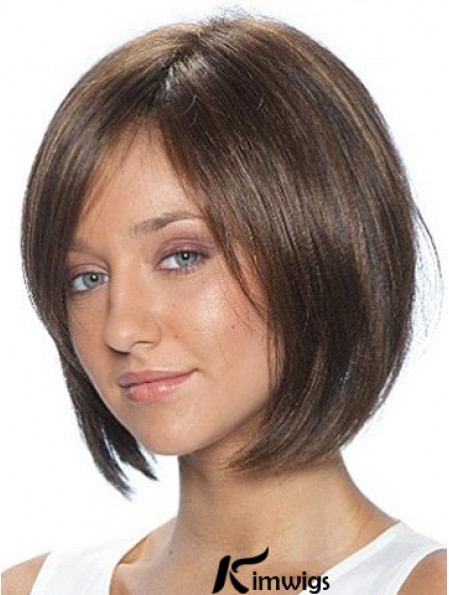 Lace Front Brown Chin Length Bobs Straight African American Wig