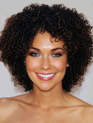 Kinky Short Real Hair Wigs For Black African American Women With Lace Front