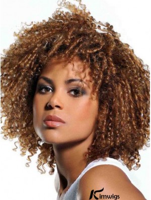 Wigs Real Hair African American Blonde Color With Bangs Kinky Style