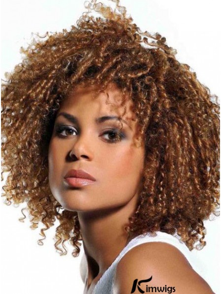 Wigs Real Hair African American Blonde Color With Bangs Kinky Style