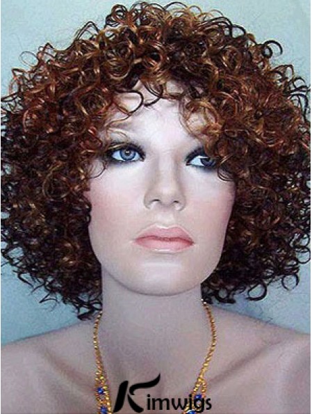 Kinky Layered Chin Length High Quality Auburn Synthetic Wigs