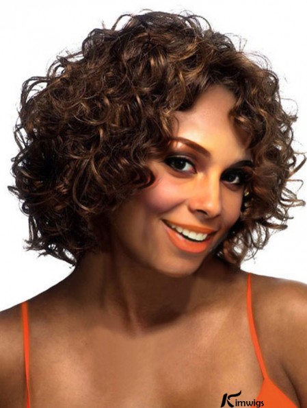 Layered Chin Length Brown Curly Online Petite Wigs