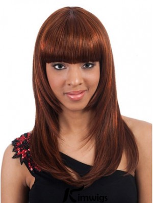 Long Auburn Yaki With Bangs Ideal African American Wigs