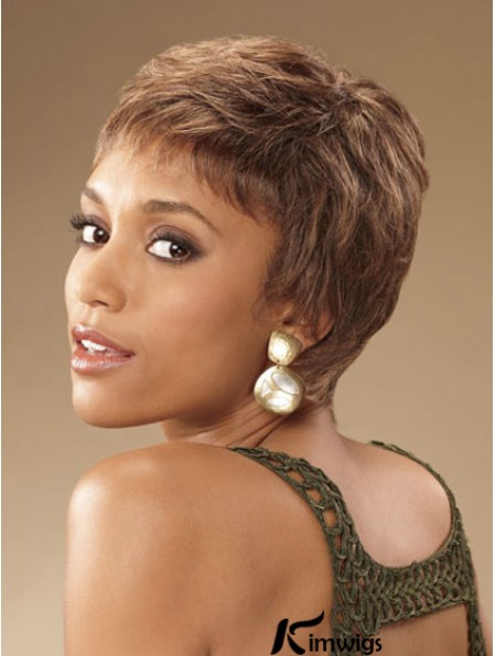 Cropped Brown Curly Boycuts Suitable African American Wigs