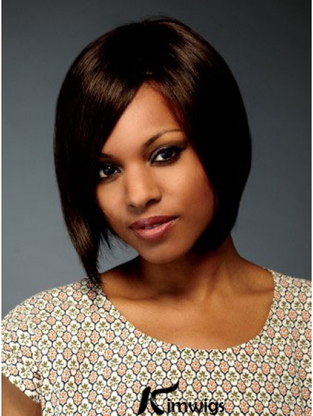 Chin Length Brown Straight Bobs Flexibility African American Wigs