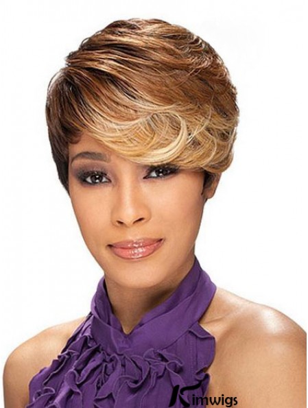 Cropped Brown Layered Capless Wavy Synthetic African Hairstyles