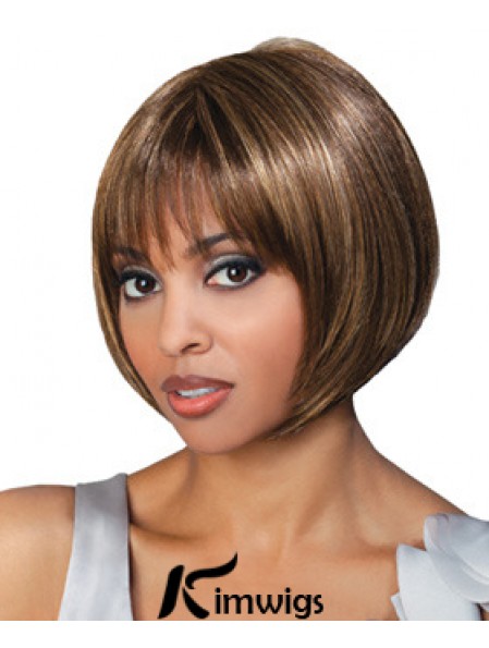 Chin Length Brown Straight Bobs Top African American Wigs