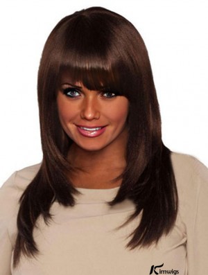 Long Brown Yaki With Bangs Cheap African American Wigs