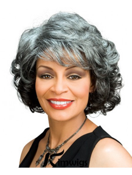 Great Chin Length Wavy Capless Grey Wigs