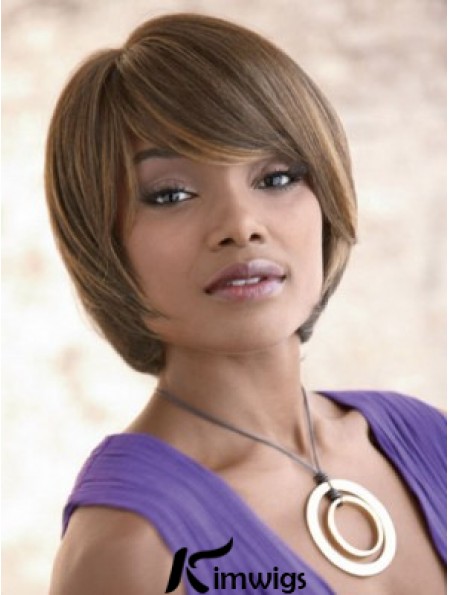 Chin Length Synthetic Blonde Capless With Bangs Hair Straighteners For African Hair