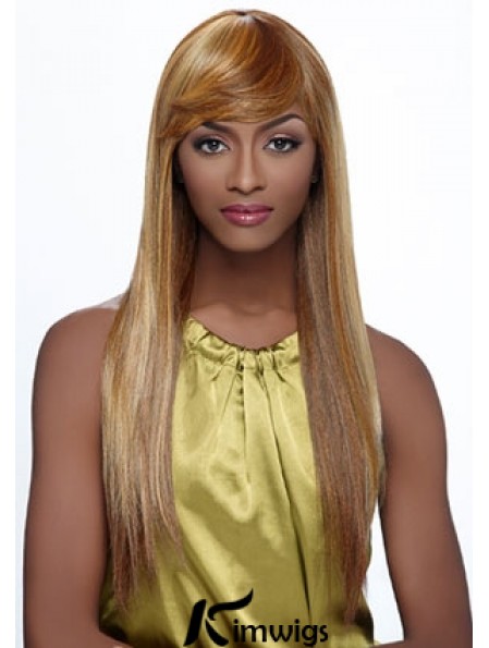 Long Blonde Straight With Bangs Fashionable African American Wigs