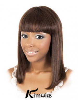 Shoulder Length Brown Straight With Bangs Amazing African American Wigs