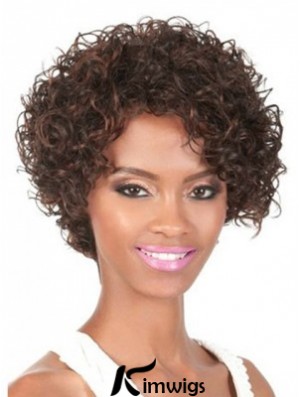 Chin Length Brown Curly With Bangs Natural African American Wigs