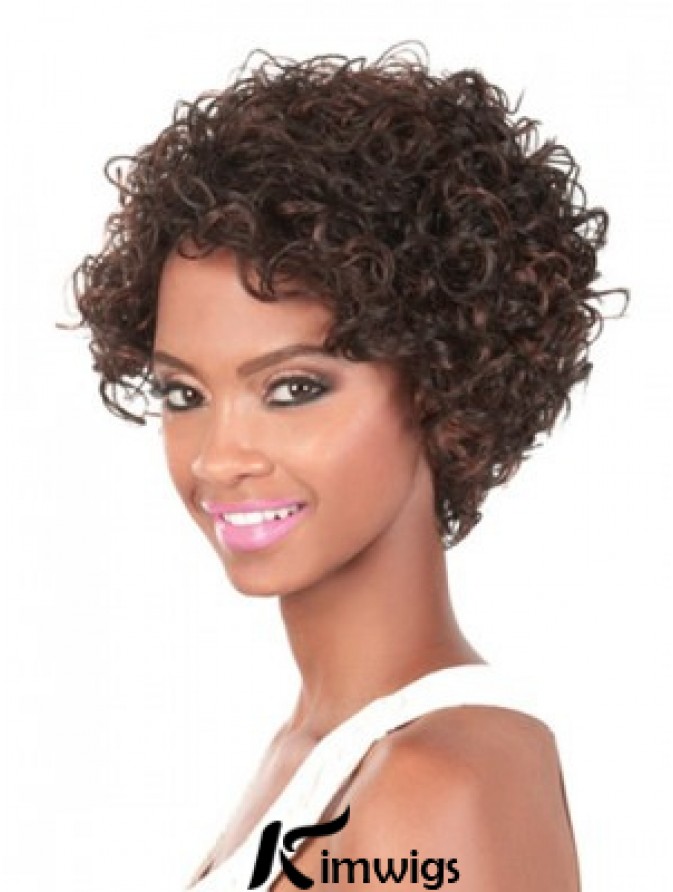 Chin Length Brown Curly With Bangs Natural African American Wigs