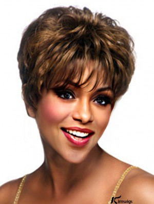 Cropped Brown Wavy Boycuts Convenient African American Wigs