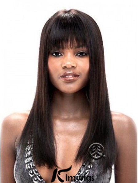 Straight With Bangs Lace Front Hairstyles 20 inch Black Long Wigs