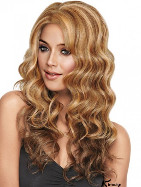 Wavy Without Bangs Long Sleek Blonde Synthetic Wigs