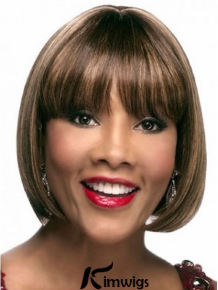 Chin Length Brown Straight Bobs Suitable African American Wigs