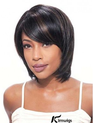 Bobs Beautiful Straight Black Chin Length Real Hair Lace Front Wigs