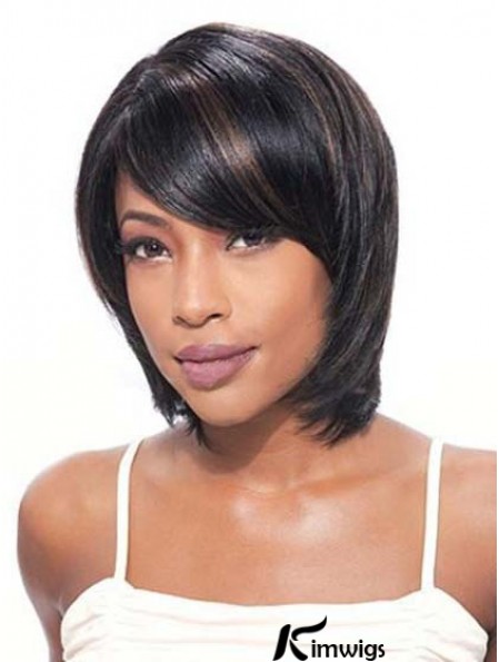 Bobs Beautiful Straight Black Chin Length Real Hair Lace Front Wigs