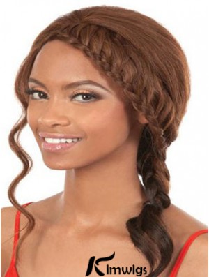 Shoulder Length Brown Wavy Without Bangs Soft African American Wigs