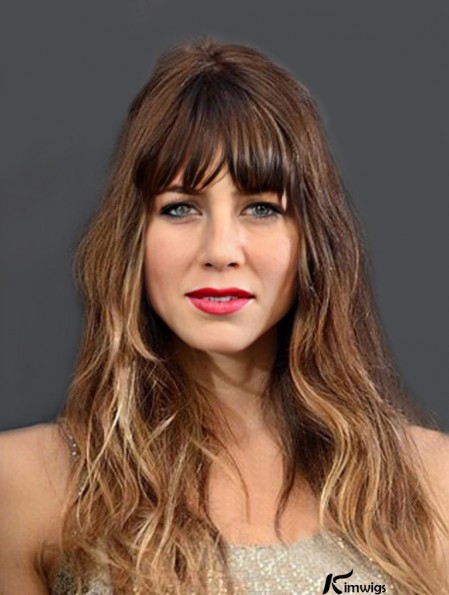 Long Brown Wavy With Bangs Fashion African American Wigs