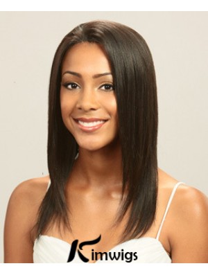 Without Bangs Perfect Straight Brown Long Real Hair Lace Front Wigs