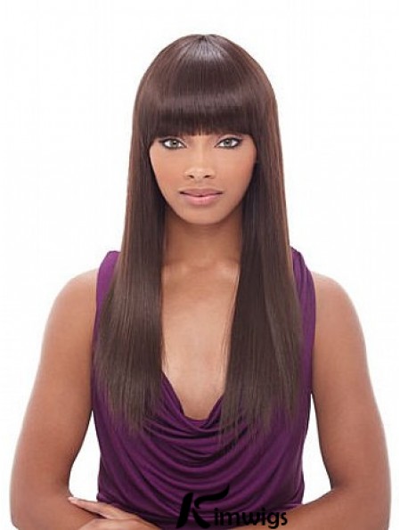 Long Auburn Yaki With Bangs Convenient African American Wigs