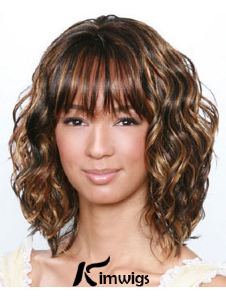 Shoulder Length Brown Curly Layered Best African American Wigs