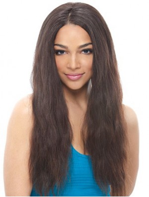 24 inch Black Long Without Bangs Wavy Suitable Lace Wigs