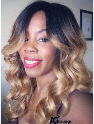 Convenient Ombre/2 Tone Long Wavy Without Bangs 20 inch Real Lace Wigs