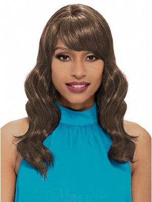 Shoulder Length Brown Wavy With Bangs New African American Wigs