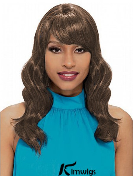 Shoulder Length Brown Wavy With Bangs New African American Wigs