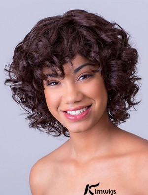 Bobs Chin Length Lace Front Synthetic Brown 11 inch Curly African American Wigs