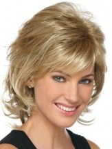 Classic Blonde Cut Chin Womens Synthetic Wigs With Lace Front mono Layered