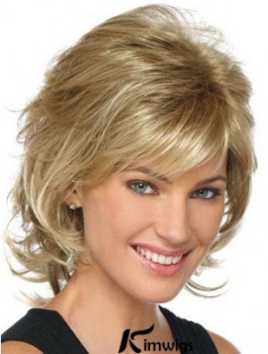 Classic Blonde Cut Chin Womens Synthetic Wigs With Lace Front mono Layered