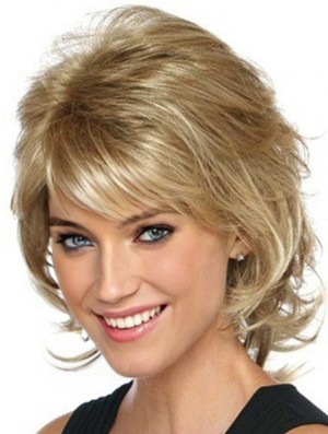 Classic Blonde Cut Chin Womens Synthetic Wigs With Lace Front mono Layered