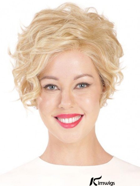 Synthetic Flexibility Cropped Blonde Curly Monofilament Wigs