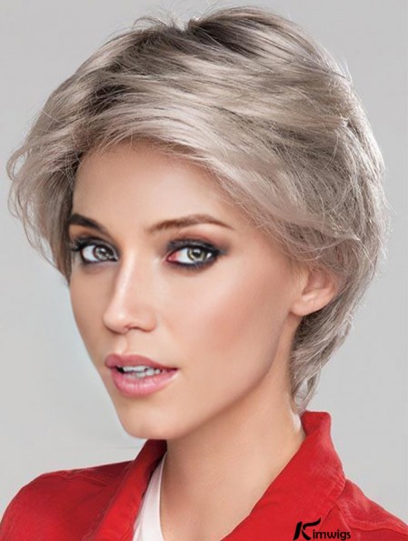 6 inch Short Fashionable Monofilament Wavy Grey Wigs