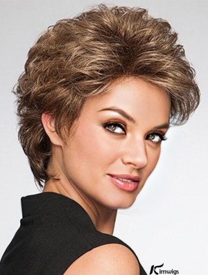 Brown Layered Wavy 4 inch Short Synthetic Wigs For Old Women