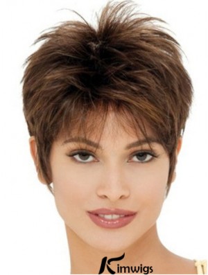 Cheap Synthetic Wigs UK With Capless Cropped Length Brown Color Boycuts